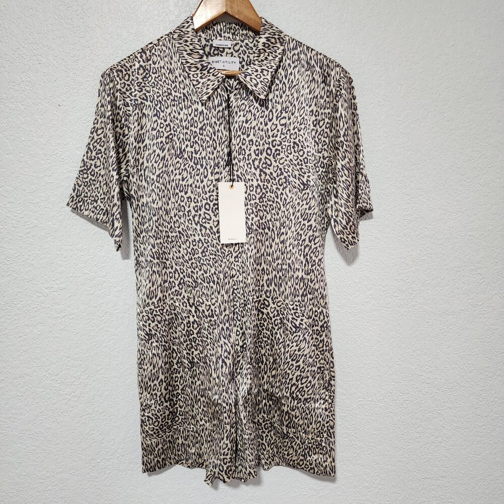Rivet Utility The Runaround Silk Romper Leopard Print Small Utility Wear NWT